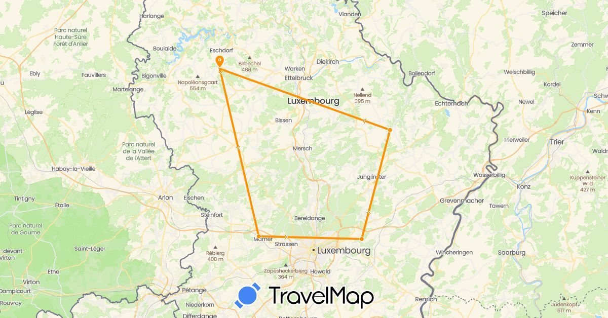 TravelMap itinerary: driving, hitchhiking in Luxembourg (Europe)